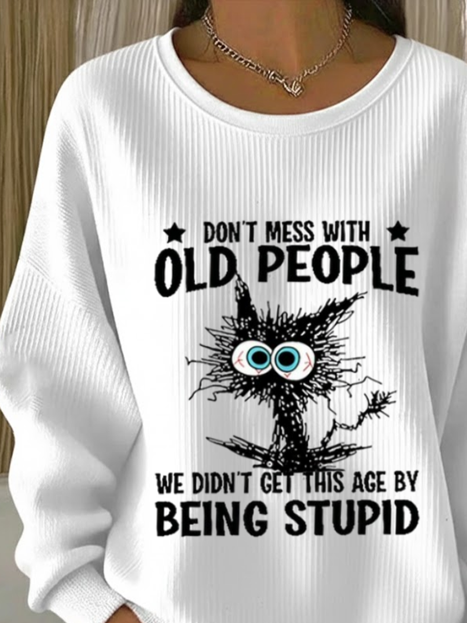 Crew Neck Casual Cat Printing Sweatshirt