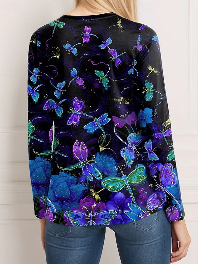 Casual V Neck Floral Loose Blouse