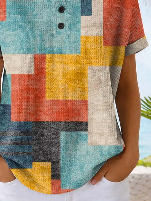 Women's Short Sleeve T-shirt Summer As Picture Abstract Printing Crew Neck Daily Going Out Vintage Top
