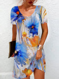 Floral Print Short Sleeve Crew Neck Dress