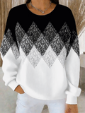 Gradient Pattern Cotton-Blend Casual Crew Neck Sweatshirt