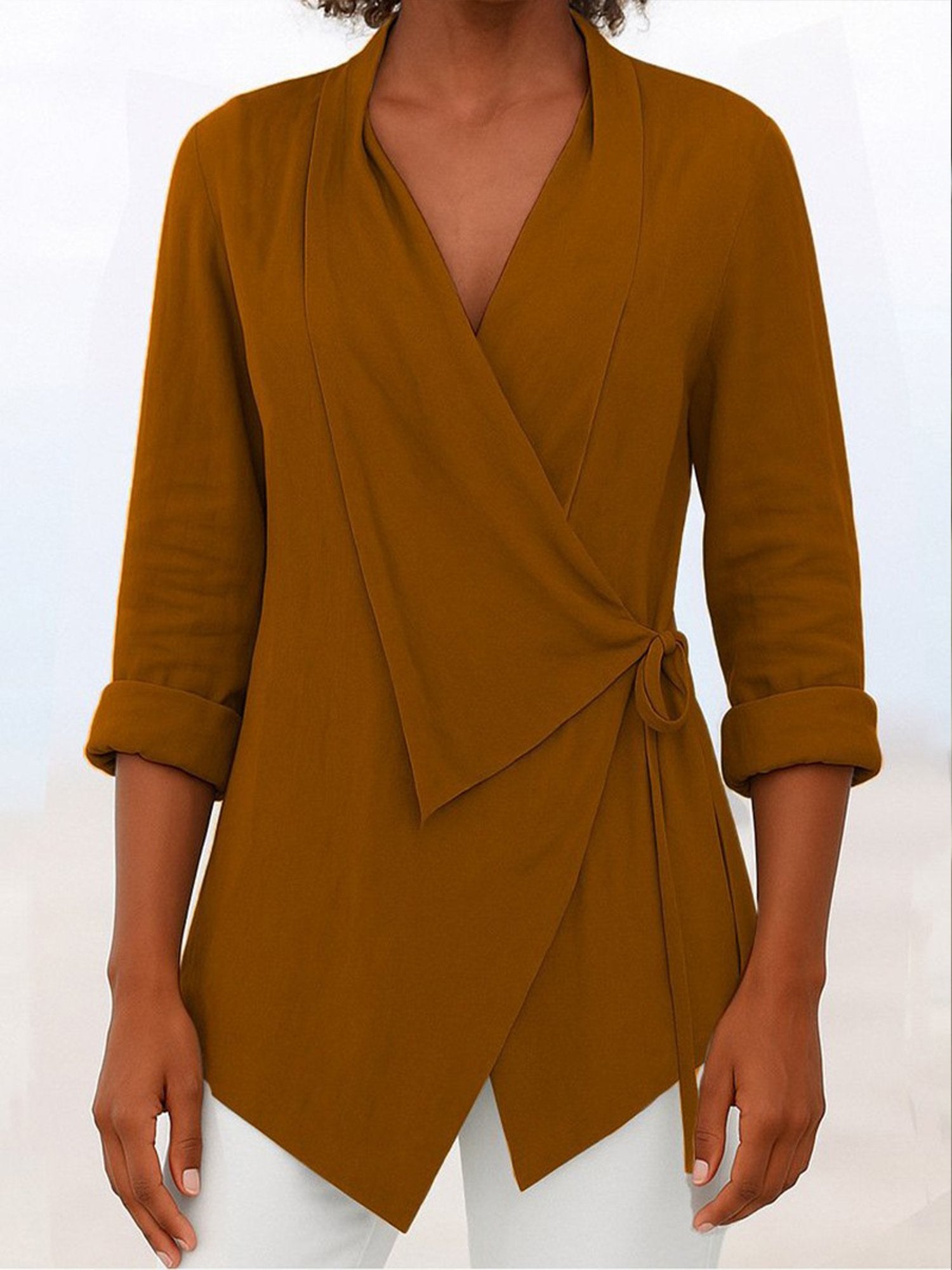 Casual Plain Shawl Collar Blouse