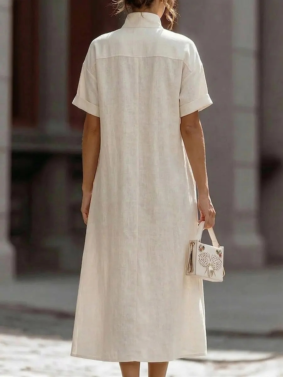 Casual Plain Shirt Collar Midi Dress