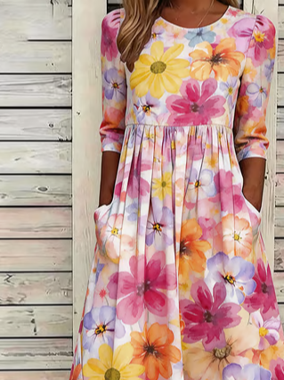 Floral Casual Loose Dress With No