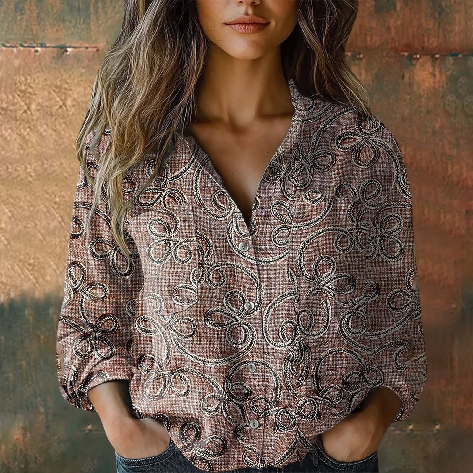 Shawl Collar Geometric Loose Simple Shirt
