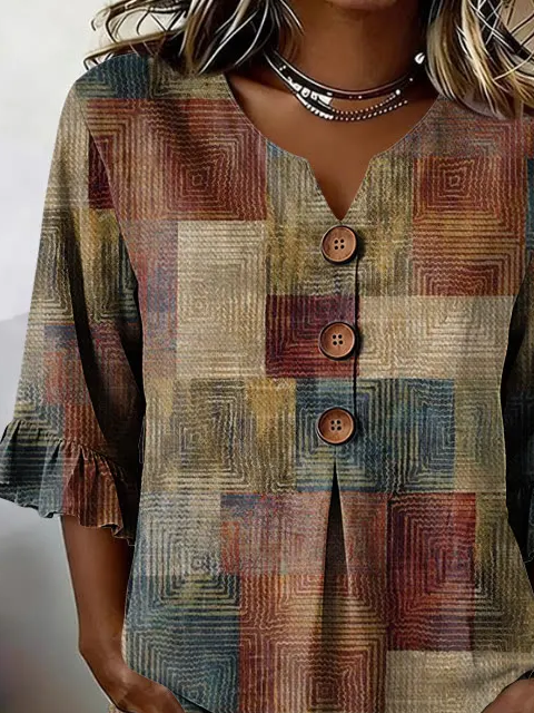 Women's Half Sleeve Blouse Summer As Picture Abstract Printing V Neck Daily Going Out Vintage Top