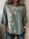 Women's Half Sleeve Blouse Summer Green Floral Printing Crew Neck Daily Going Out Vintage Top