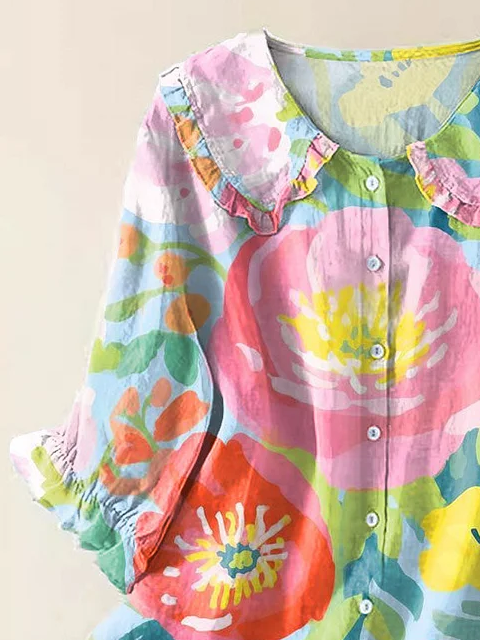 Women's Floral Print Casual Peter Pan Collar Shirt