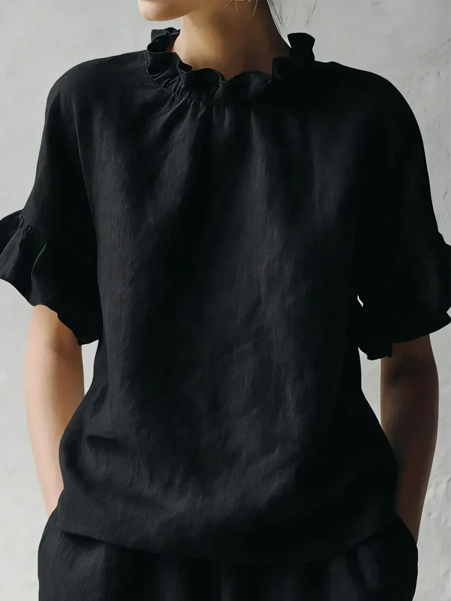 Casual Plain Lace Collar Blouse