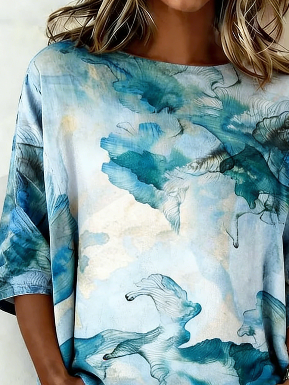 Cotton And Linen Chevron Vintage Crew Neck Shirt