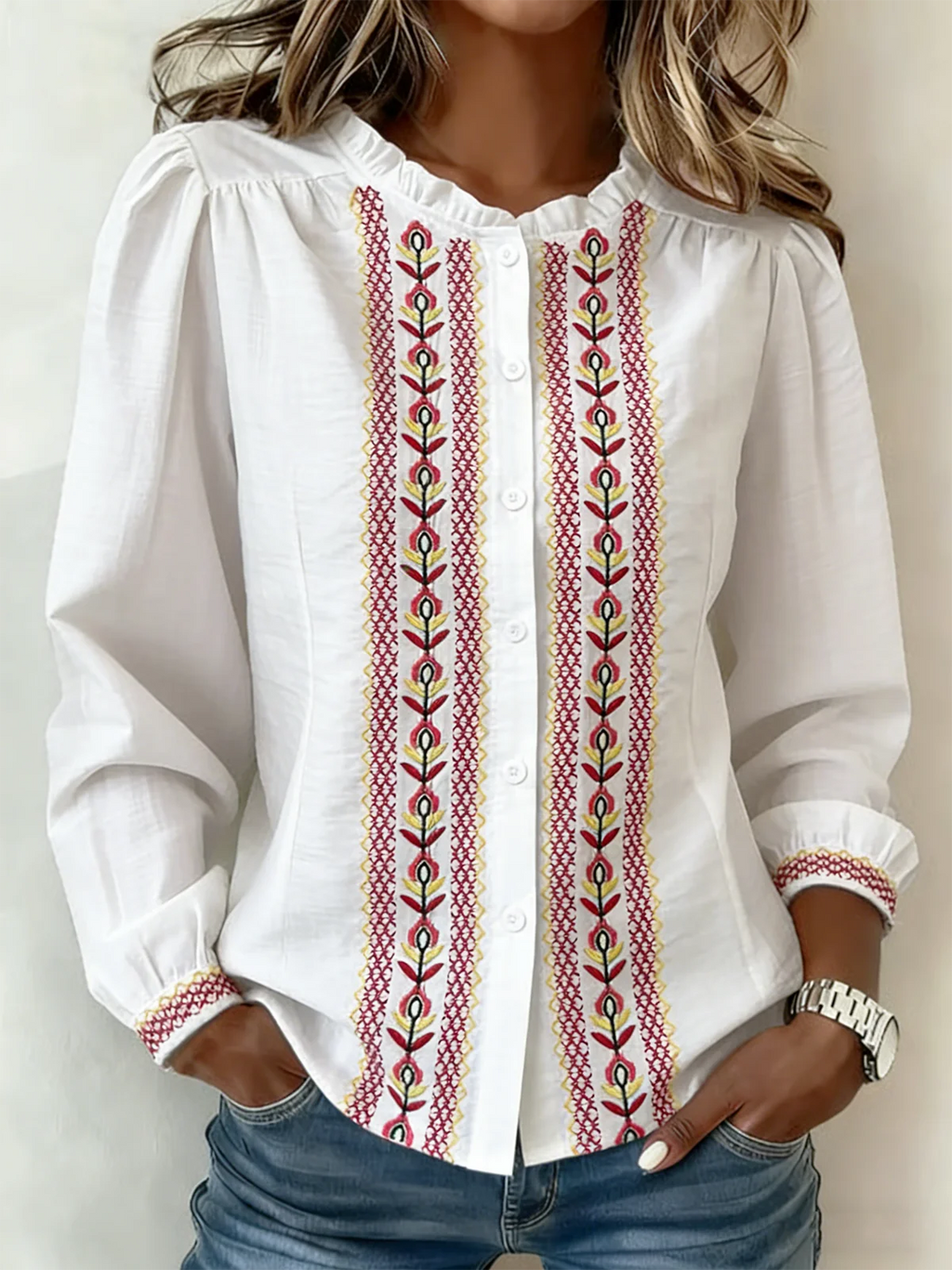 Boho Cotton Floral Loose Shirt