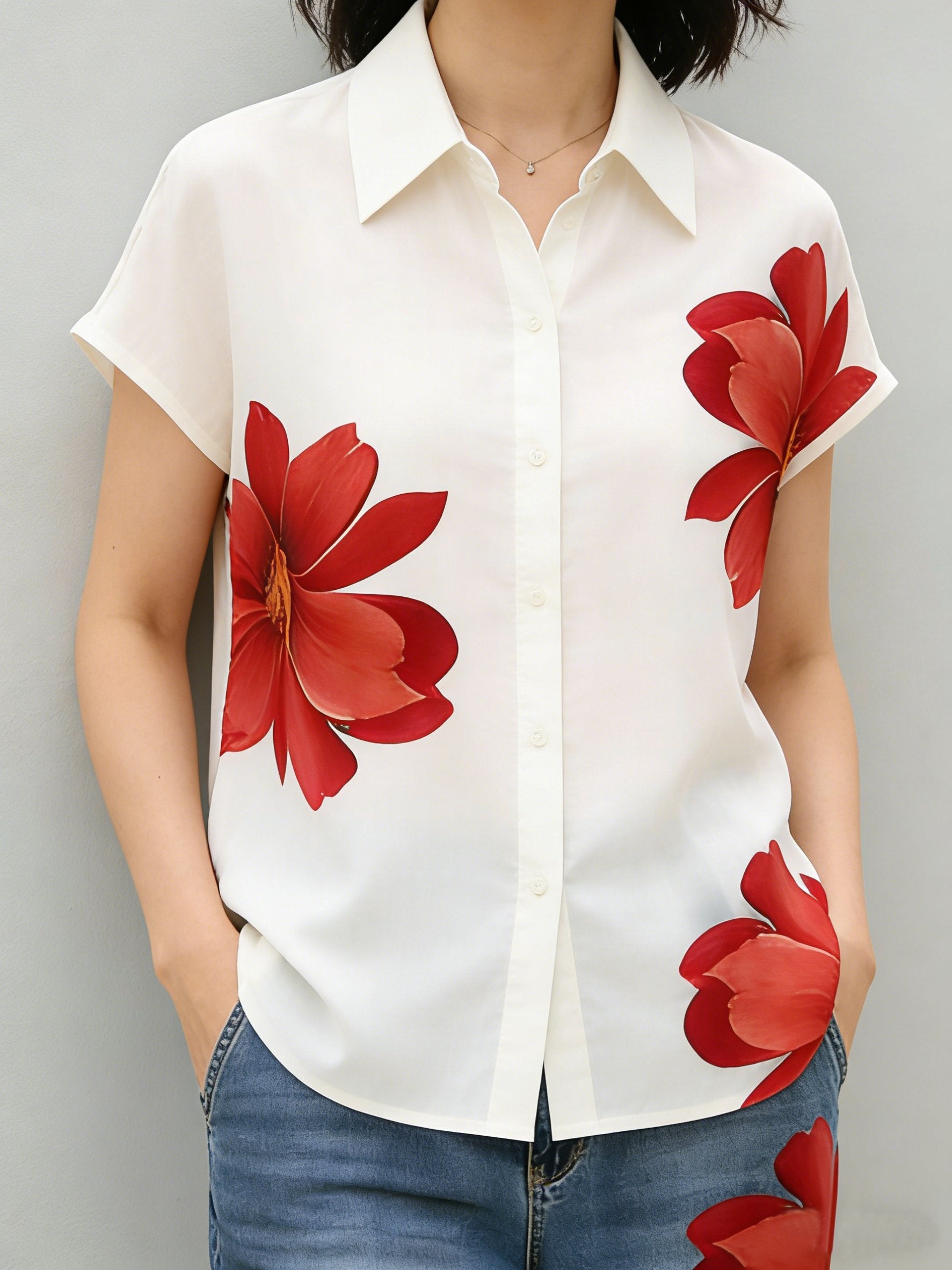 Elegant 3D Printing Floral Shawl Collar Going Out Casual Shirt