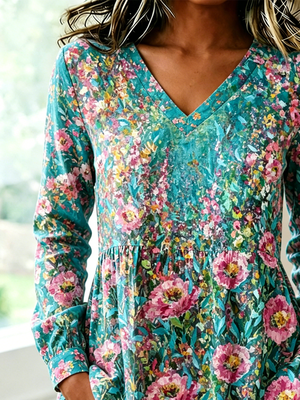 Floral V Neck Vintage Loose Shirt