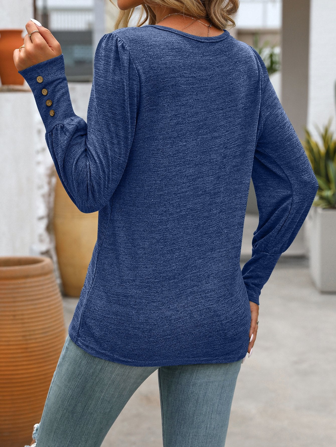 Women's Long Sleeve Shirt Spring/Fall Purple Plain Split Joint Cotton-Blend Crew Neck Daily Going Out Casual Top