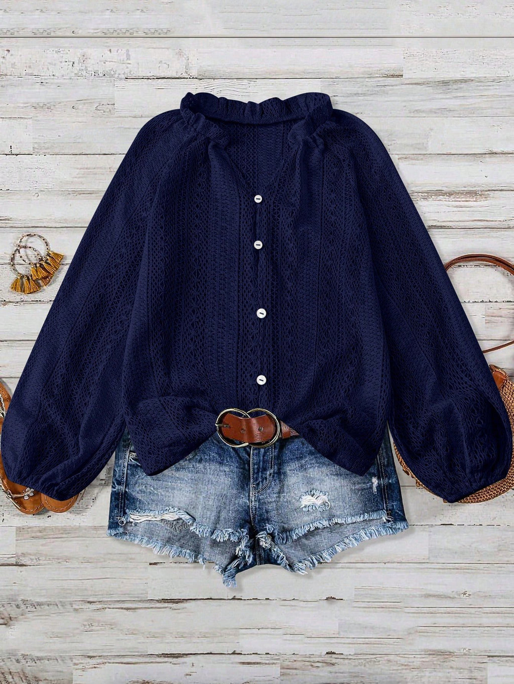 Women's Long Sleeve Shirt Spring/Fall White Plain Split Joint V Neck Daily Going Out Casual Top