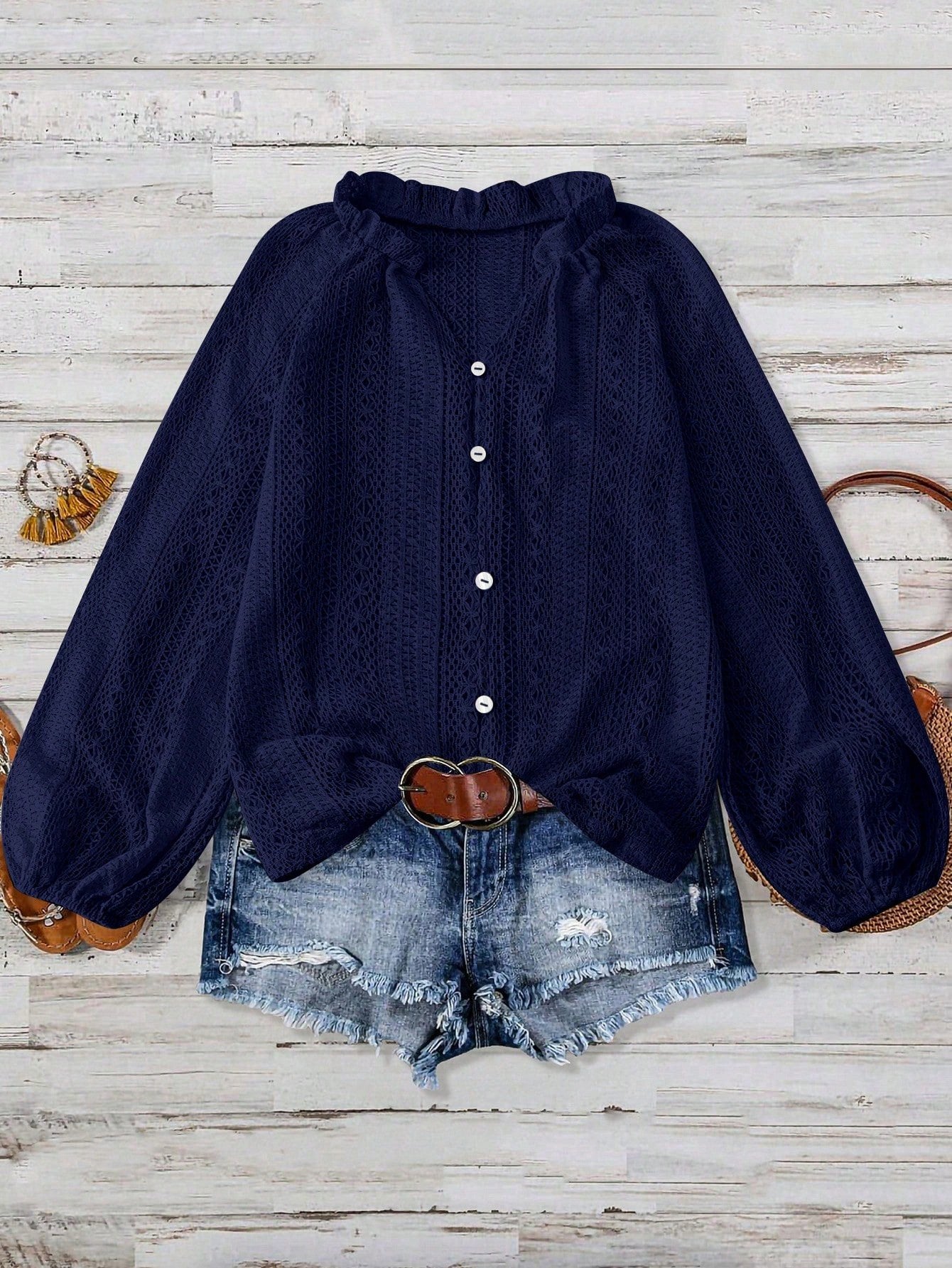 Women's Long Sleeve Shirt Spring/Fall White Plain Split Joint V Neck Daily Going Out Casual Top