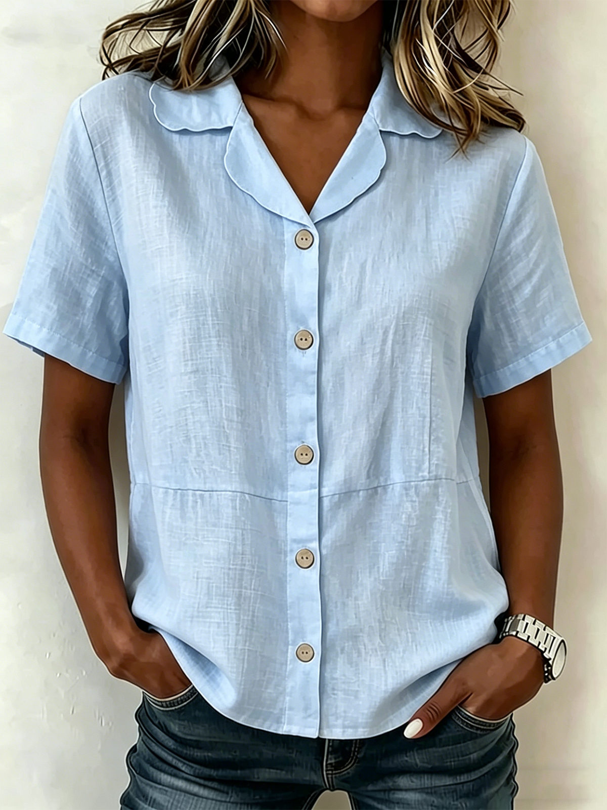 Loose Linen Blend Vintage Plain Shirt