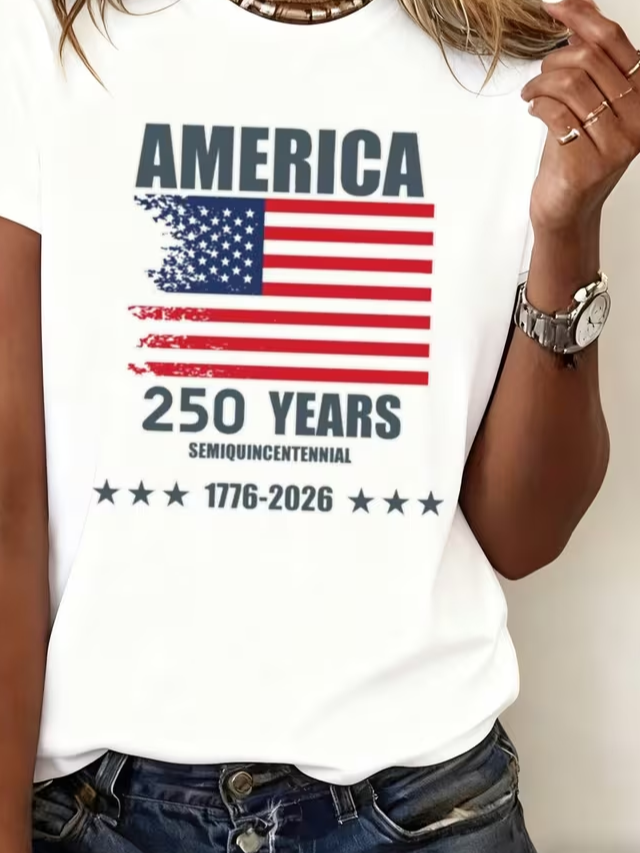 Women's 250th Anniversary Of The Founding Of the United States Short Sleeve T-shirt Summer Red Text Letters Printing Jersey Crew Neck Daily Going Out Casual Top