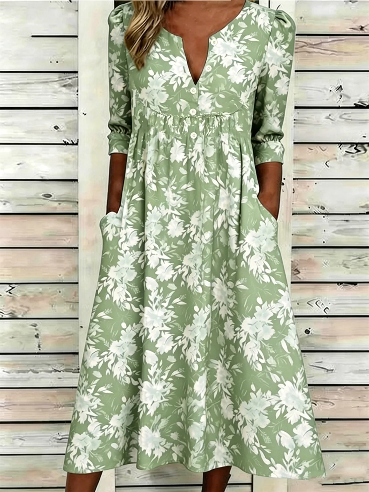 Women’s Light Blue Floral V Neck Maxi Dress Boho Casual Dress