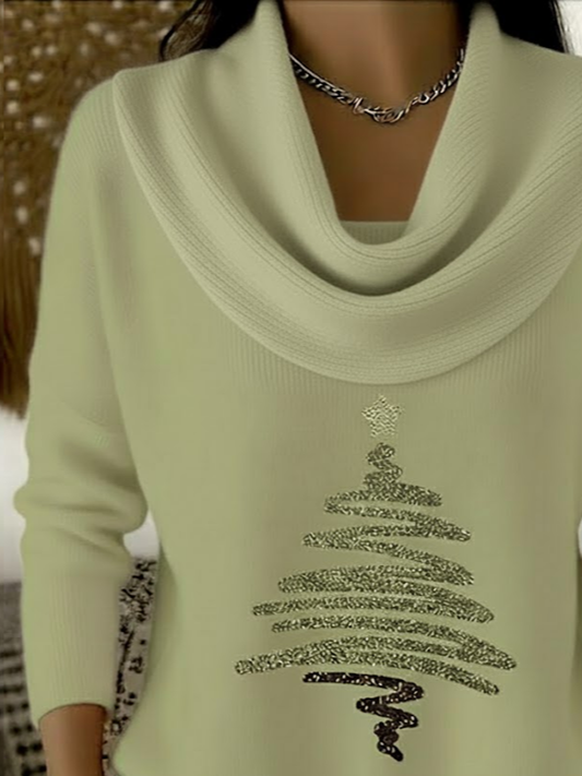Regular Fit Christmas Casual Cowl Neck Sweater
