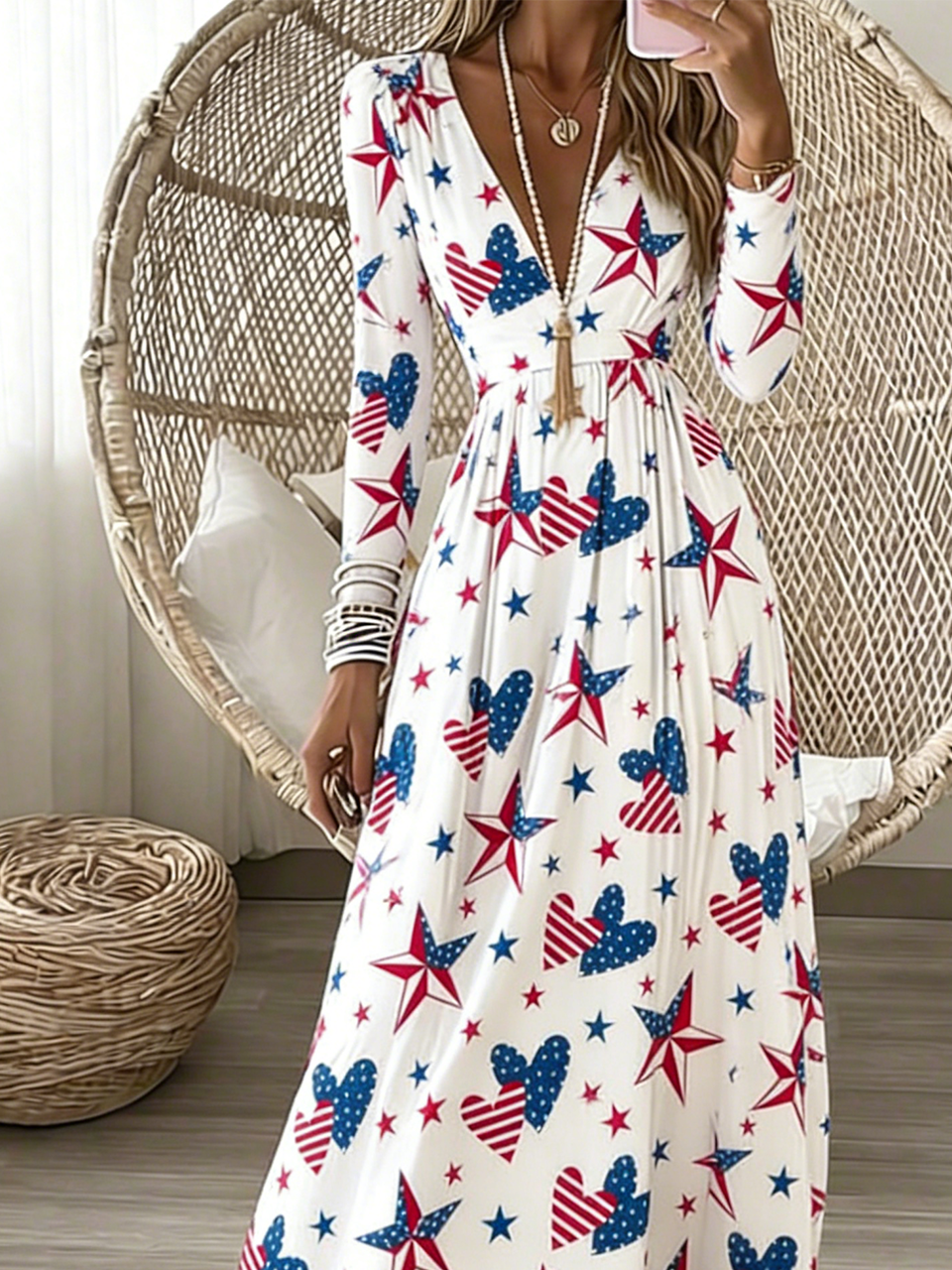 V Neck Heart/Cordate Regular Fit Casual Dress With No