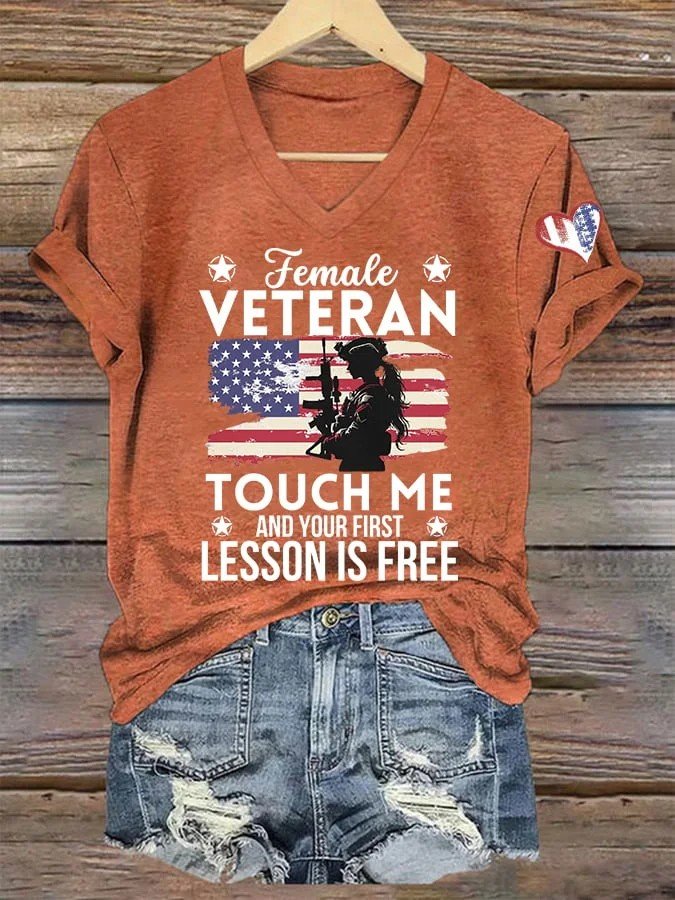 Women's I'm Not Just Daddy's Girl I'm A Veteran's Daughter Printed Casual V-Neck T-Shirt
