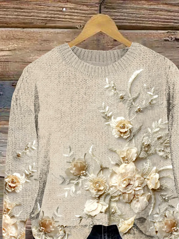 Floral Knitted Printing Casual Sweater