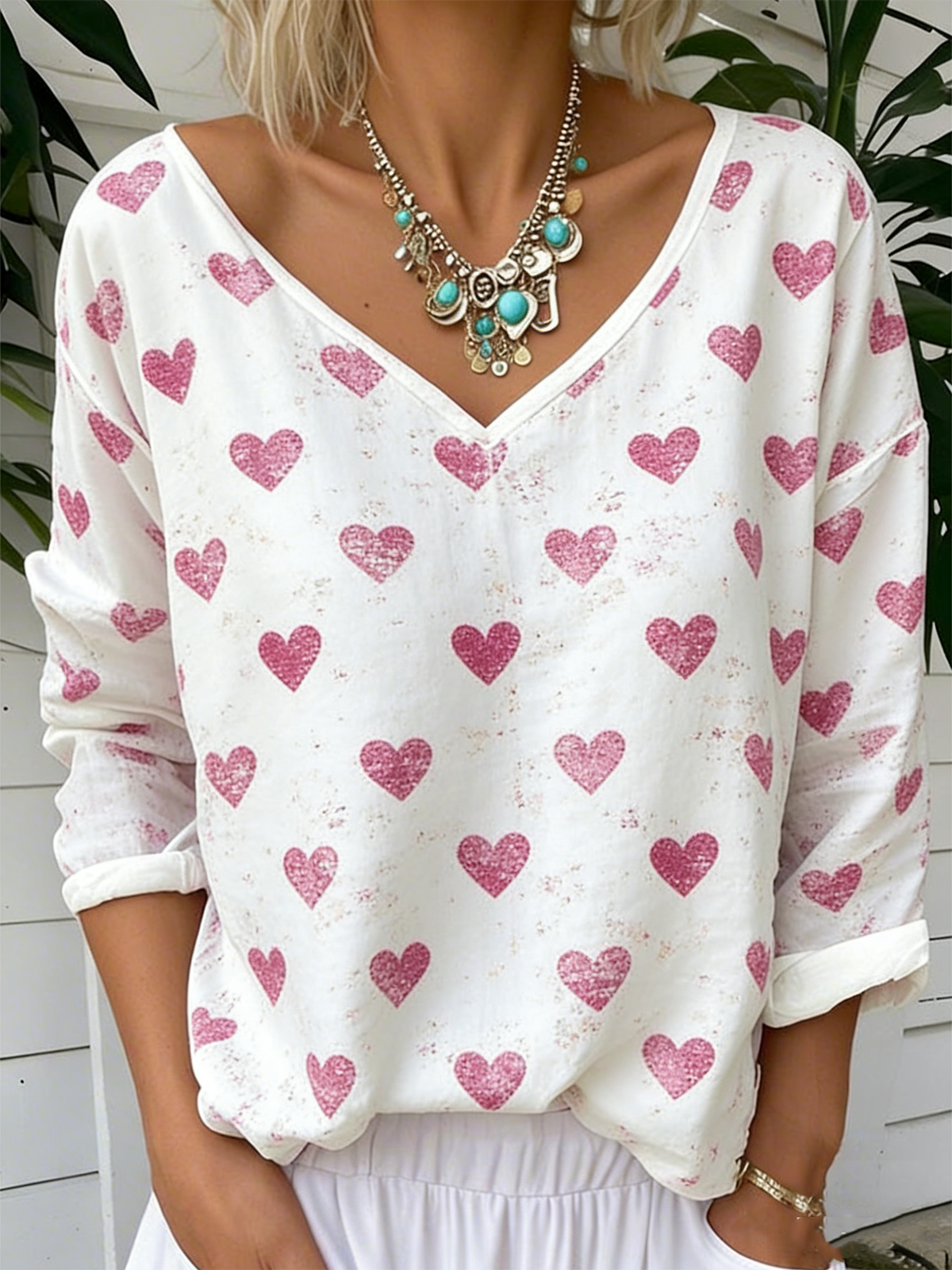 Casual Loose Heart/Cordate Jersey T-Shirt
