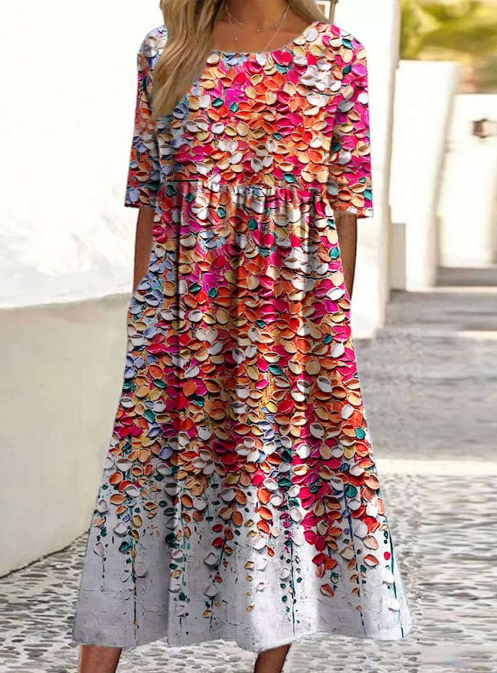 Cotton Floral Casual Dress With No