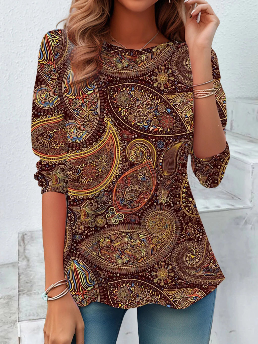 Ethnic Floral Casual T-Shirt