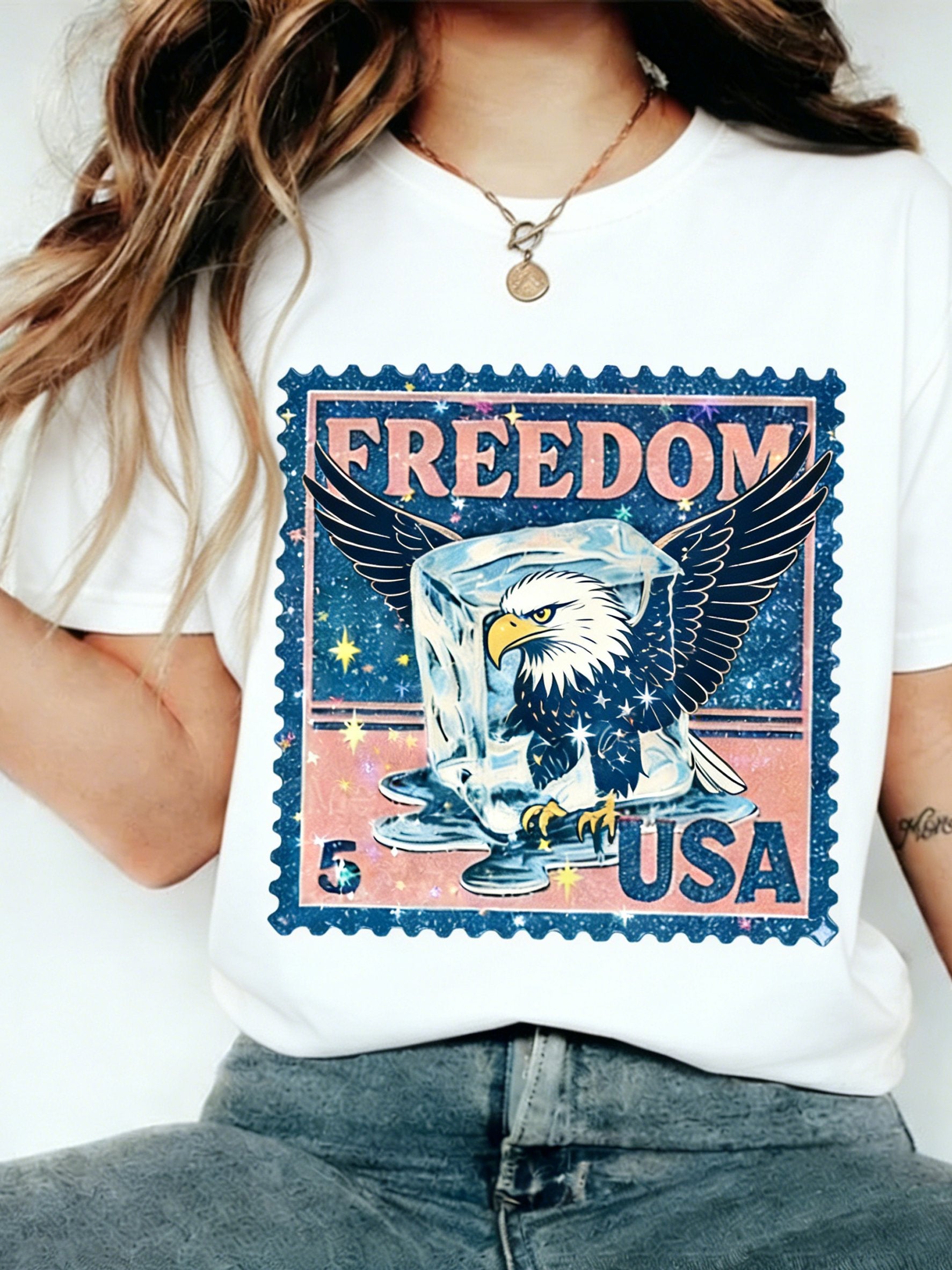 3D Printing America Flag 250th Anniversary Eagle Old Glory Crew Neck Short Sleeve Casual T-Shirt