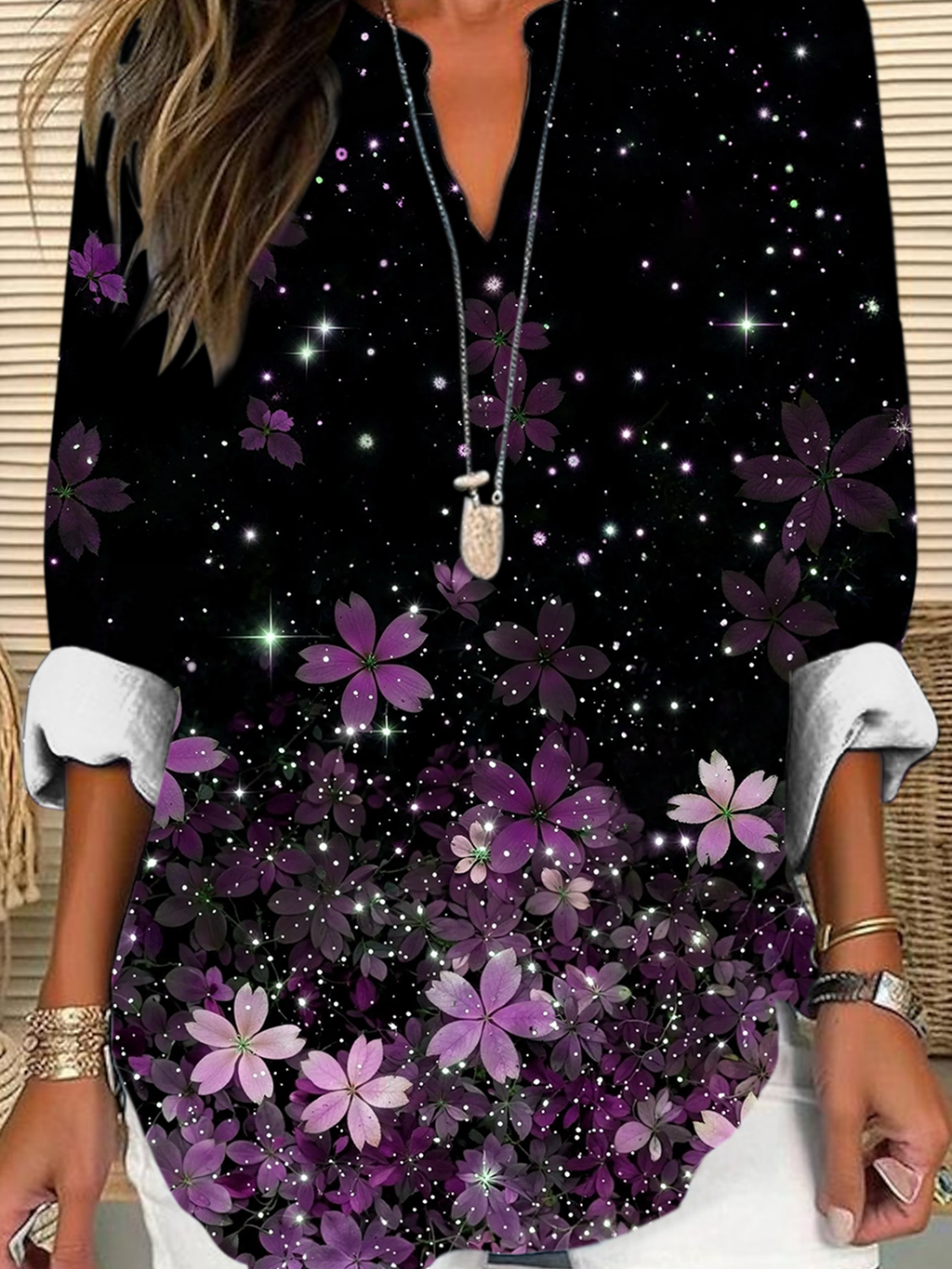 Floral Elegant Shawl Collar Blouse