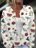 Insect flower embroidery pattern button cardigan