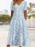 Crew Neck Casual Floral Dress With No