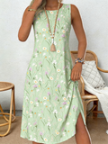 Cotton Loose Casual Crew Neck Dress With No