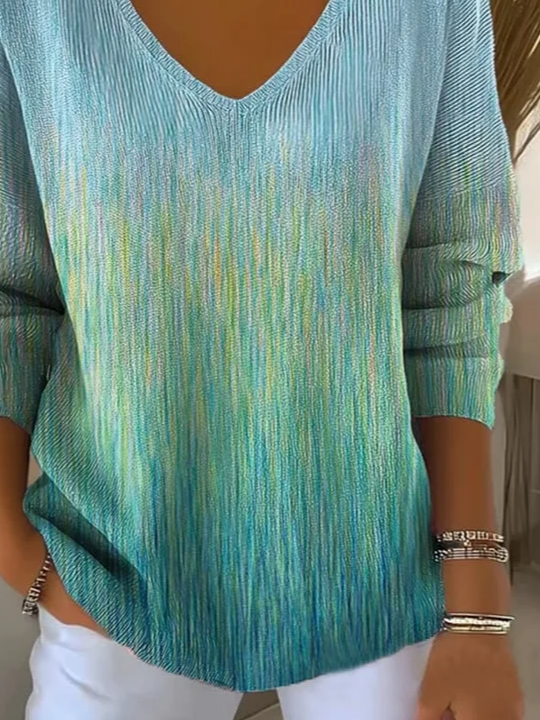 Women's Long Sleeve T-shirt Spring/Fall Green Abstract Printing V Neck Daily Going Out Casual Top