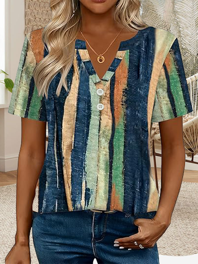 Cotton Elegant Loose Striped T-Shirt