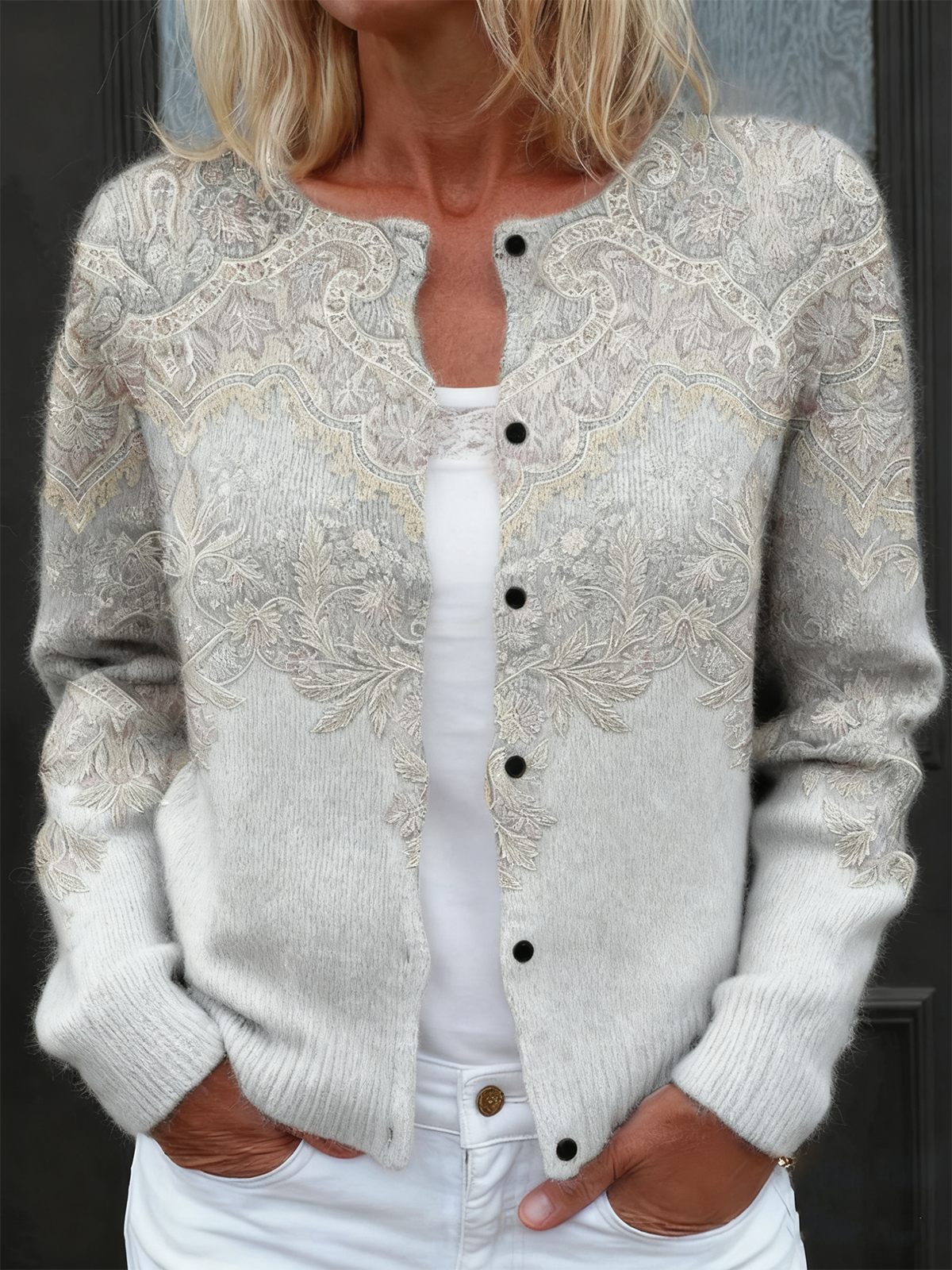 Women's National Totem Art Print Buttoned Cardigan Sweater