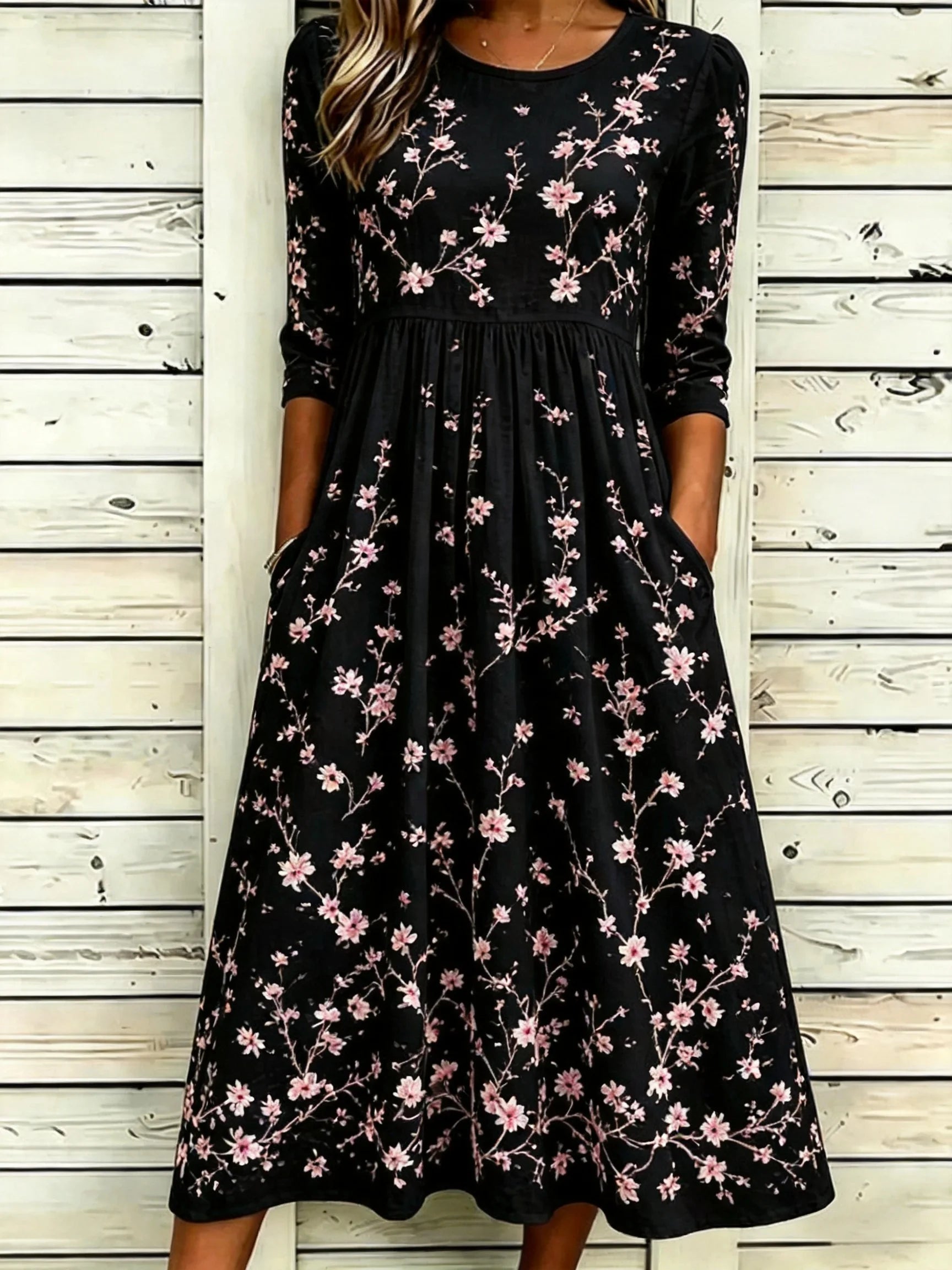 Women's White Floral Print Maxi Dress Short Sleeve Casual A-Line with Pockets