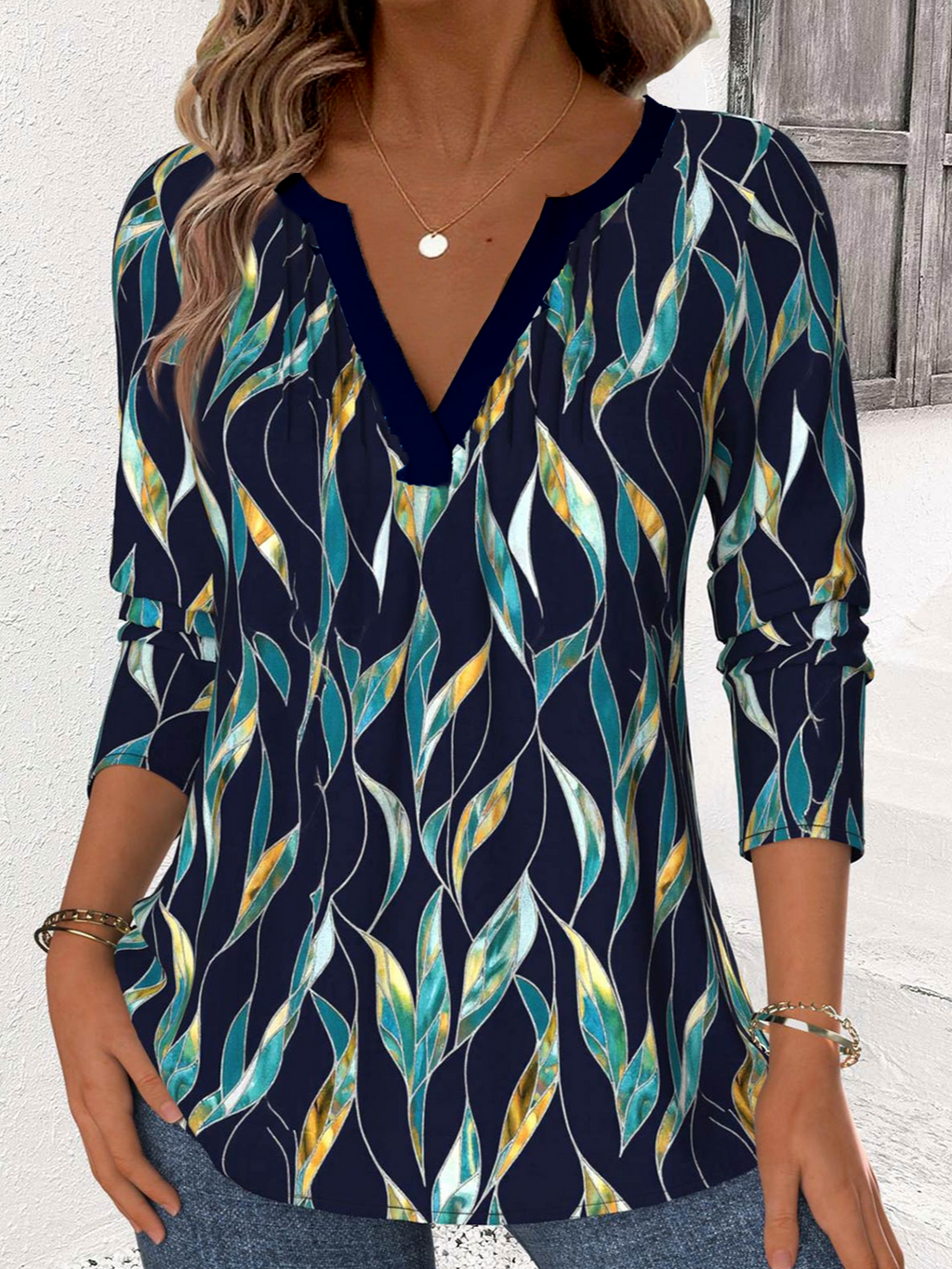 Jersey Abstract Graphic Casual Blouse