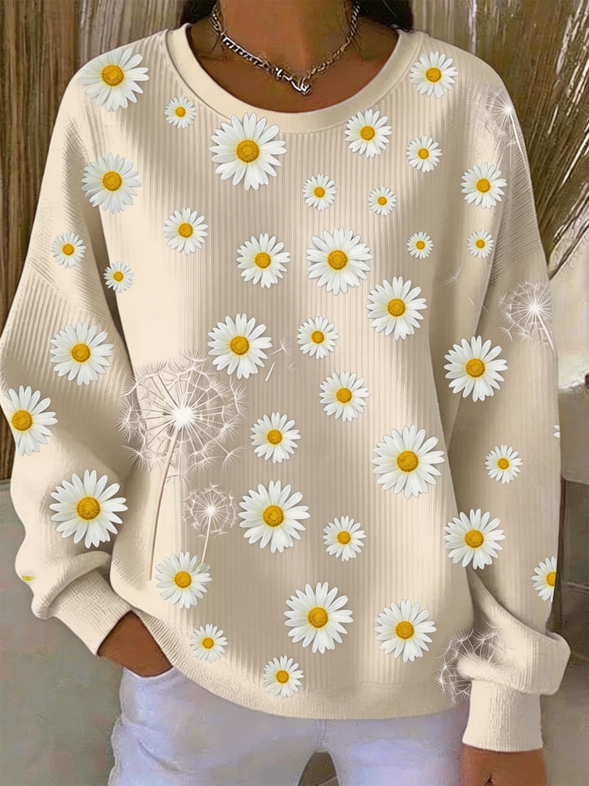 Vintage Dandelion Loose Crew Neck Sweatshirt