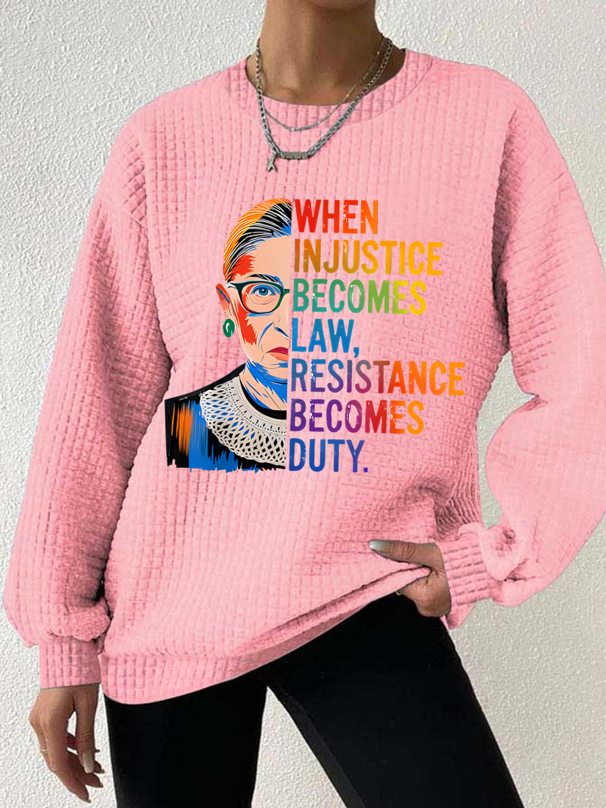 Women's When Injustice Becomes Law Resistance Becomes Duty Rbg Quote Waffle Sweatshirt