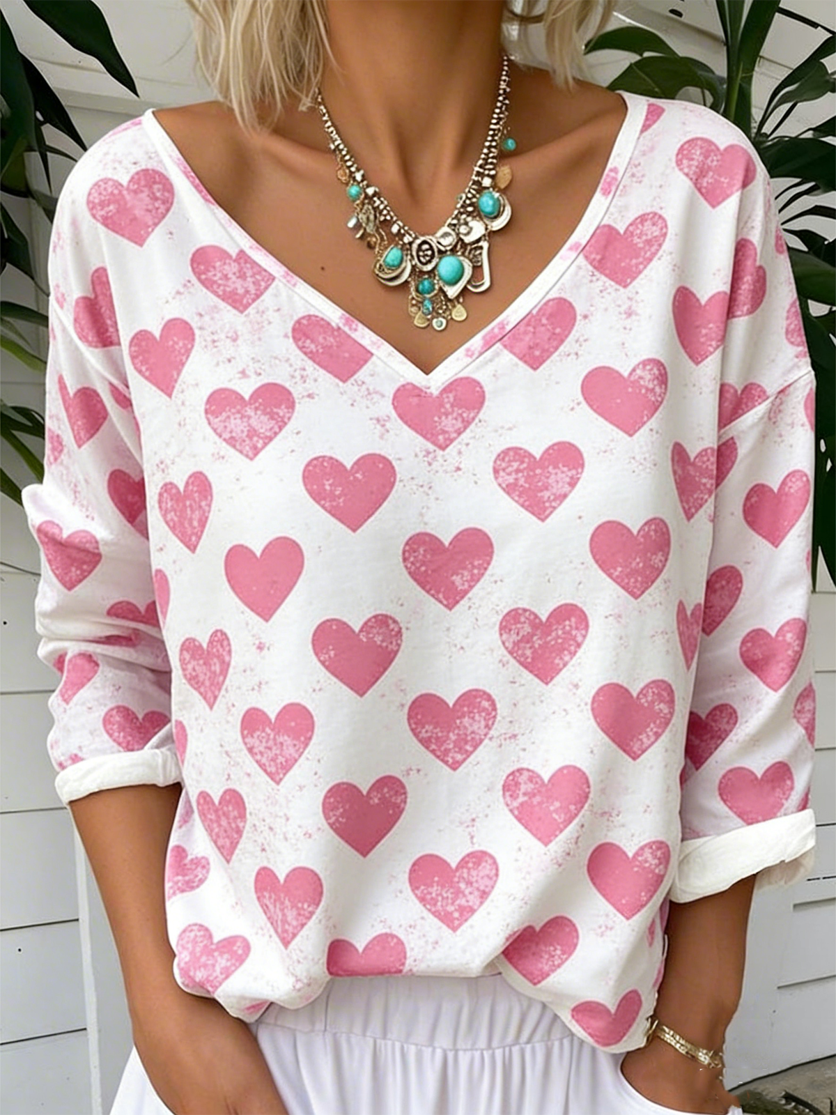 Casual Loose Heart/Cordate Jersey T-Shirt
