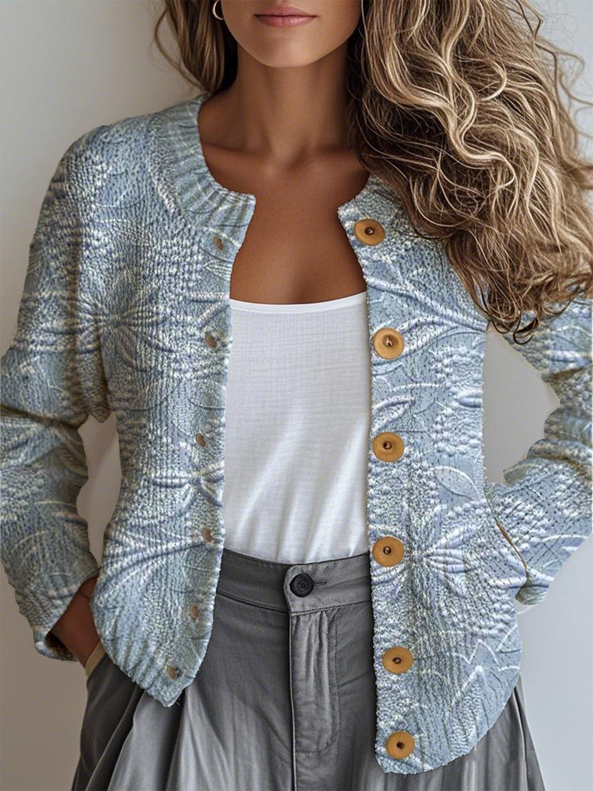 Women Ethnic 3D Printing Micro-Elasticity Loose Cardigan