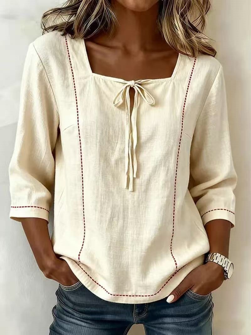Plain Square Neck Loose Vintage Blouse