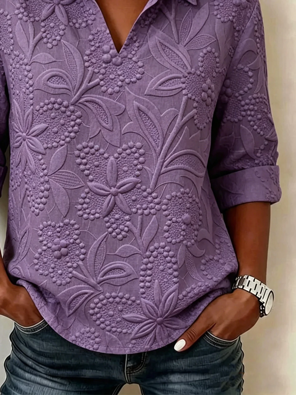 Loose Floral Elegant Shawl Collar Shirt