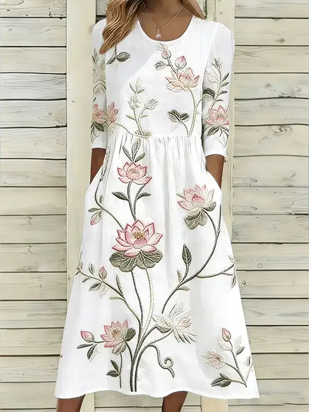 Women's Half Sleeve Summer White Floral Printing Crew Neck Daily Going Out Casual Maxi H-Line Dress
