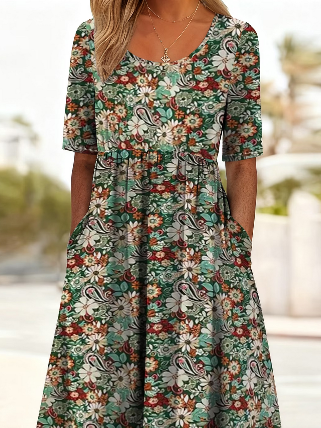 Women's Short Sleeve Summer As Picture Floral Printing Crew Neck Daily Going Out Casual Maxi H-Line Shift Dress Dress