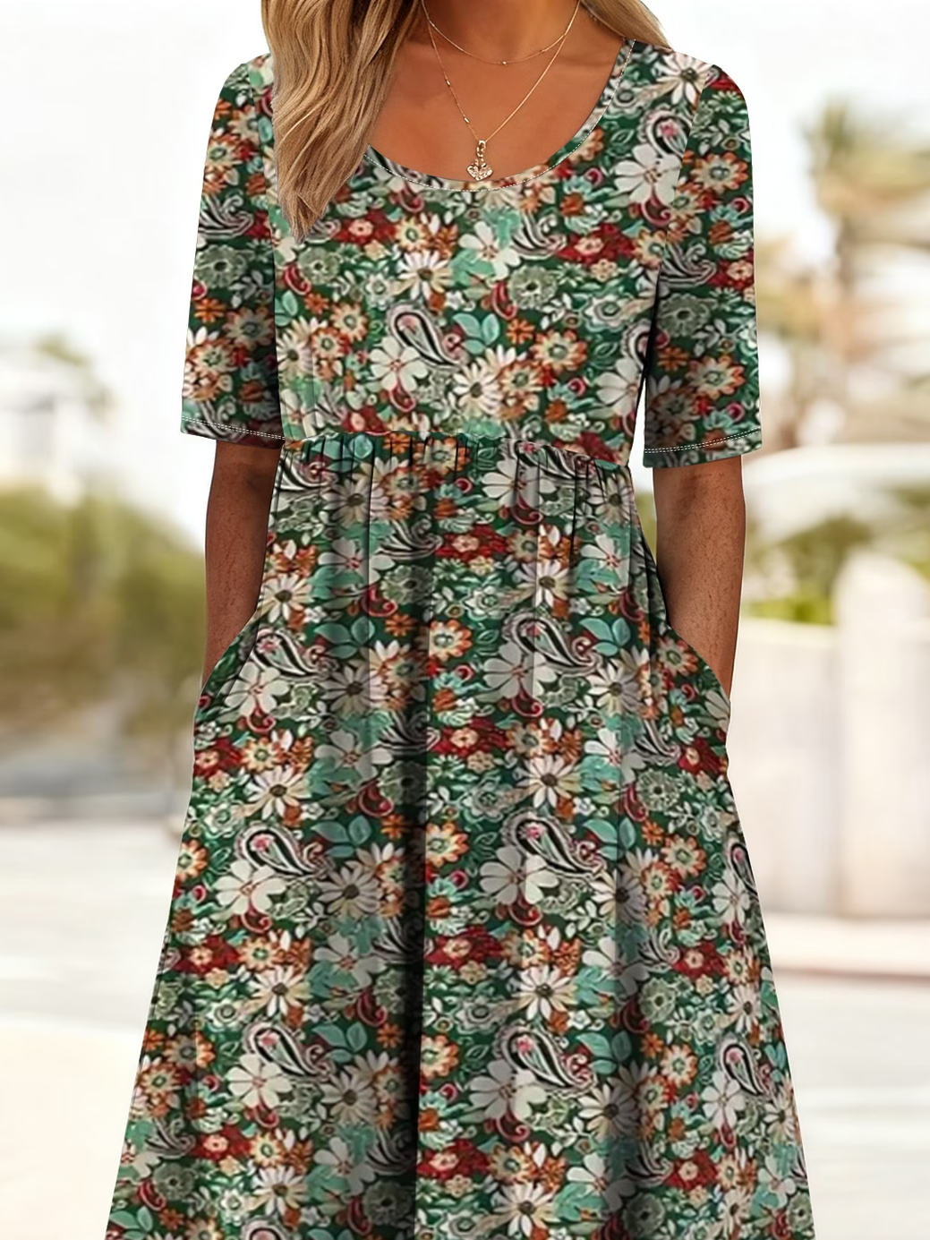 Women's Short Sleeve Summer As Picture Floral Printing Crew Neck Daily Going Out Casual Maxi H-Line Shift Dress Dress