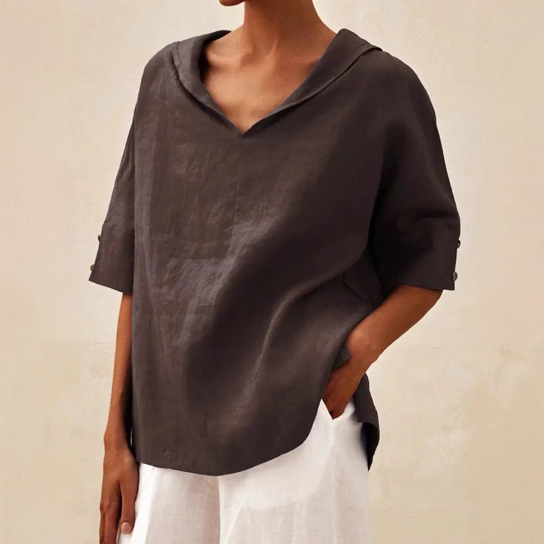 Women's Half Sleeve Blouse Summer White Plain Linen V Neck Daily Going Out Casual Top